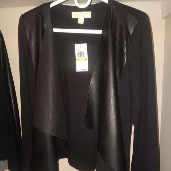 Michael Kors Faux Leather Drape Cardigan - Picture 1 of 1